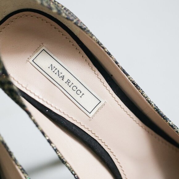 Nina Ricci High-Heel Glitter Black  Suede Pumps - Picture 5 of 12